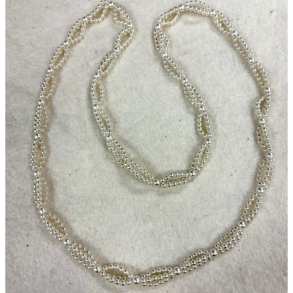 Vintage 36” Faux Pearl Necklace Opera Length Endless Loop Woven Beaded White